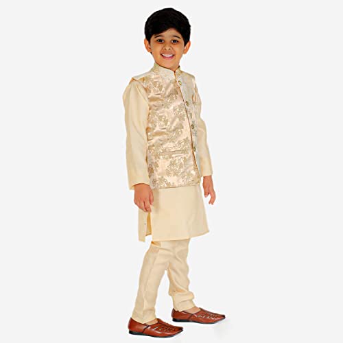 Image of Pro-Ethic Style Developer Kurta Pajama For Kids Boys With Waistcoat | Silk | Floral | Traditional Dress (S-209)