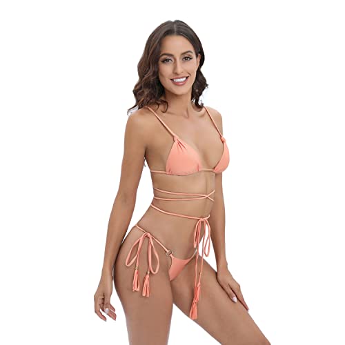 Women 2 Piece Sets Bandage Sexy Triangle Bikini Bralette Metal Clasp Swimsuits (Medium Purple) #TOP24
