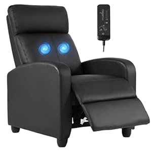 FDW Recliner Sofa Massage Chair Home Theater Seating with Lumbar Support and Padded Backrest for Living Room and Bedroom (Leather, Black)