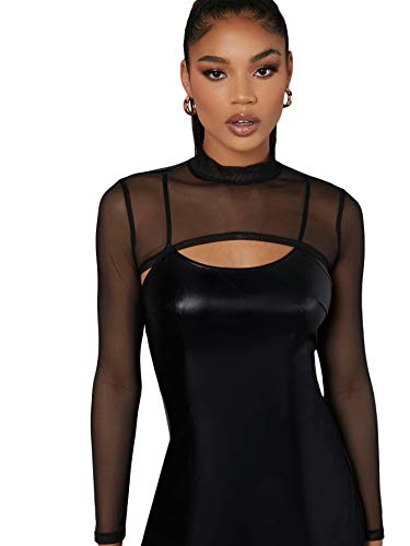 SweatyRocks Women's Long Sleeve Mock Neck Slim Fit Sheer Mesh Crop Shirt Top4