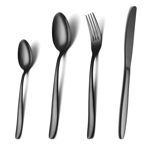 Juego de Cubiertos Negro de Acero Inoxidable para 6 Personas,24 Piezas Cuchillo Tenedor y Cuchara, Ideal para Mesa y Comedor Familiar