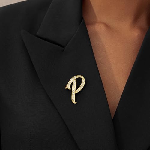 Image of Cicy Bell A-Z Initial 26 Letter Brooch Pins 18k Gold Plated Cubic Zirconia Breastpin Name Personalized Gifts for Women Men