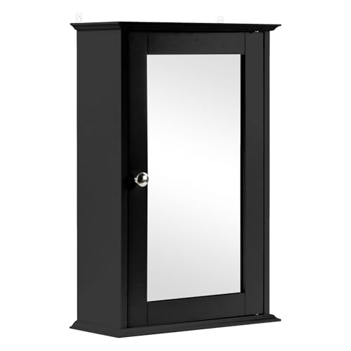 Livhome Bathroom Wall Cabinet with Mirror Wall Mounted Single Door Storage Cabinet Mirrored Bathroom Organizer for Toilets and Compact Spaces (Black)