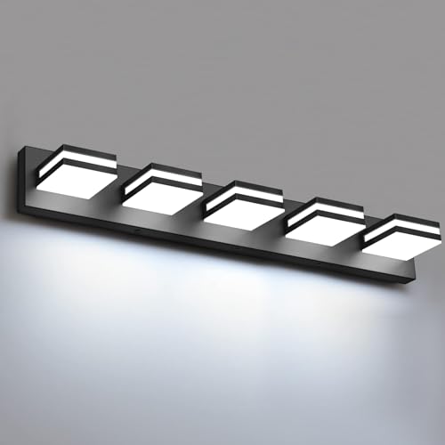 Image of IZORRO LED Modern Bathroom Lights Fixtures(5-Light,Dimmable,360Rotate),Matte Black Acrylic Wall Lighting,Vanity Lights for Bathroom Over Mirror - 6000k 30In (No Assembly Required)