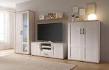 moebel dich auf Wohnwand Elegance in Sibiu Lärche Nb. im Landhausstil Anbauwand Wohnzimmerschrank TV Lowboard Fernsehschrank inkl. LED Beleuchtung