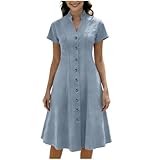 Women's Casual Dress Short Sleeve Button Down V Neck A Line Shirt Dresses Vacation Summer Spring Fashion Outfits S-2XL Light Blue