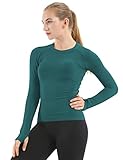 MathCat Seamless Workout Shirts for Women Long Sleeve Yoga Tops Sports Running Shirt Breathable Athletic Top Slim Fit Dark Green