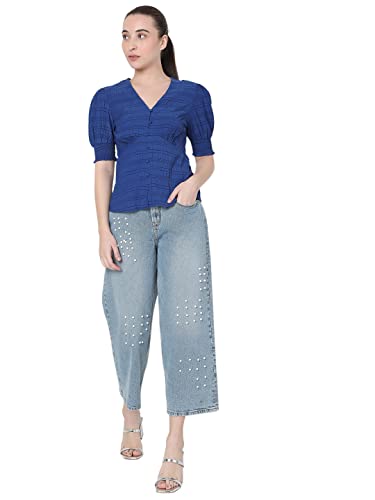 Image of VERO MODA Printed Polyester V Neck Womens Top