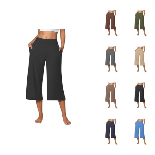 MCILLO Capri Pants for Women 2025 Summer High Waisted Wide Leg Loose Fit Casual Capris with Pockets Womens Cropped Pants