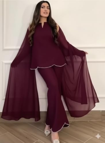 Image of Women's Teal Chiffon Kurta with Dupatta and Palazzo Pants, 3-Piece Ethnic Suit Set