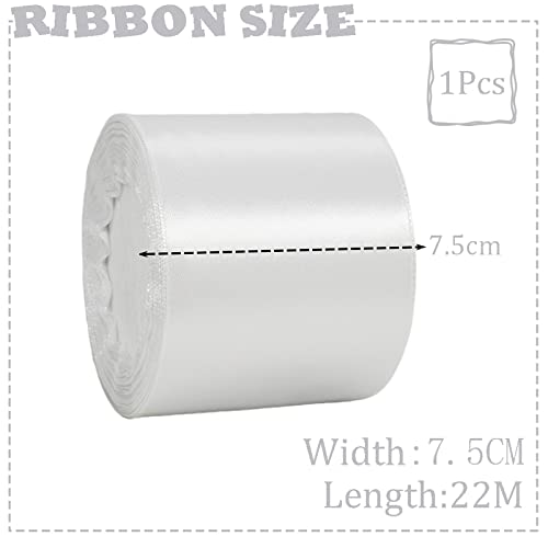 75mm Wide Thick White Ribbon for Gift Wrapping,22m 3Inch Large Fabric Satin Ribbon White Bow for Gift Wrapping,Ribbons for Crafting,Hair,Bouquets,Wedding,Car,Presents,Cake,Christmas Decorations - Image 2