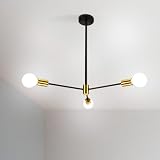 LIGINOK Sputnik - Lámpara de techo (3 luces industriales E27, base moderna, lámpara de metal para dormitorio, sala de estar, cocina (sin bombillas)