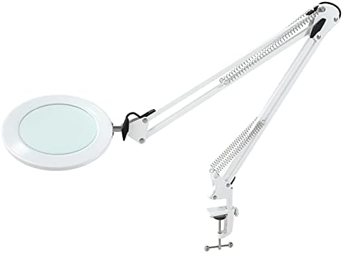 Beyamz LED Lupenleuchte mit Schwenkarm & Klemme - M21 | 5 Dioptrien Glaslinse, Metallgehäuse, 3 Lichtfarben dimmbar, Schwenkarm, Präzisionsarbeiten, Modellbau, Löten, Nähen