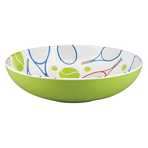 UP Tennis Melamine Serving Bowl, BPA-Free Green Sports-Themed Bowl with Racket and Ball Design for Salad, Fruit, Pasta, or Outdoor Entertaining, 11.875 Inch
