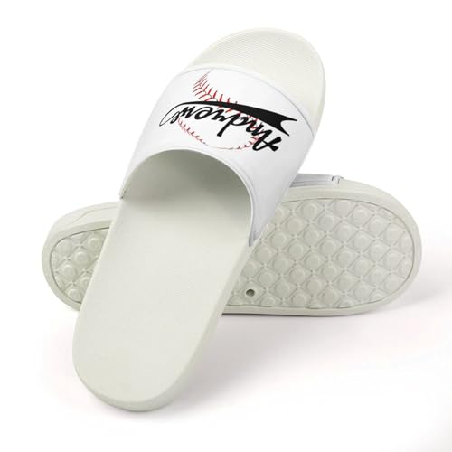 Custom Sports Slides Personalized Slippers - Baseball Sandals Quick Drying Softball Slippers Indoor Outdoor,Gifts for Men Youth Boy (White,Style 16)4