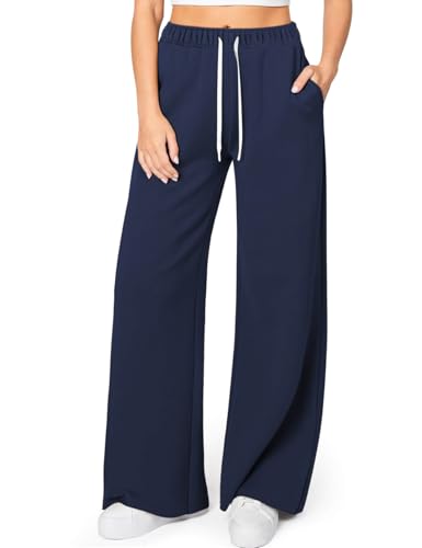 HeSaYep Women's Wide Leg Sweatpants Elastic High Waist Loose Sweat Pants Straight Leg Drawstring Trousers with Pockets