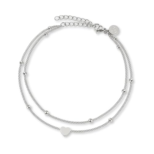 GD GOOD.designs EST. 2015 Anklet Heart for Ladies in Silver - Waterproof I Multi-row Anklet - Adjustable I Filigree Stainless Steel Ankle Jewellery