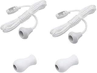 YPLonon Replacement Bathroom Light Pulls 2PCS Long Ceiling Light Switch Cords White Nylon Spare Toliet Strings with Connector Silent Shutters Shower Pull Cord Bell Shaped Pendant - 2mm*1.5M No Stretch