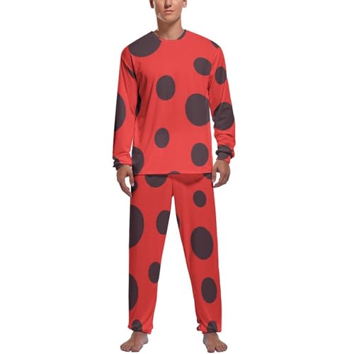 Pyjama homme ensemble haut et bas à pois coccinelles manches longues