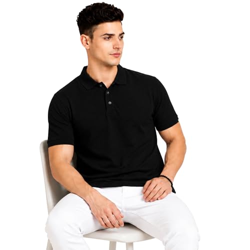 Image of Men's Plain Polo T-Shirt | Cotton Blend Regular Fit Casual Collar T-Shirt