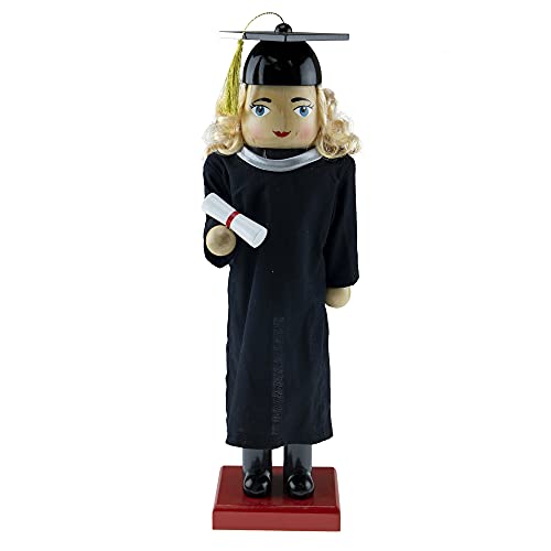Clever Creations Female Graduate 14 Inch Traditional Wooden Nutcracker, Festive Christmas Décor for Shelves and Tables