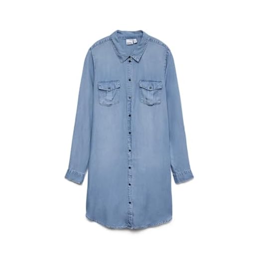 VERO MODA Damen Jeans Blusen-Kleid Silla 10184172 Light Blue Denim L