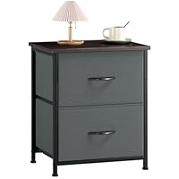 Somdot Bedside Table, Bedroom Bedside Cabinet with 2 Fabric Drawers, Nightstand Side Table for Kids Living Room Dorm, Charcoal Grey