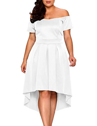 XAKALAKA Women s Plus Size Off Shoulder Pleated High Low Maxi Wedding Cocktail Dress New White XXXL