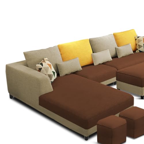 Image of Galib LHS 8 Seater L Shape Sofa Set for Living Room (Cream Brown Fabric) Premium Fabric Sofa