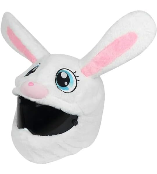 Image of Cute Plush Bunny Motorcycle Helmet Cover - Soft White Rabbit Helmet Skin with Long Ears, Funny Riding Gear Cover for Full-Face Helmets, Universal Fit for Men & Women Bike Riders