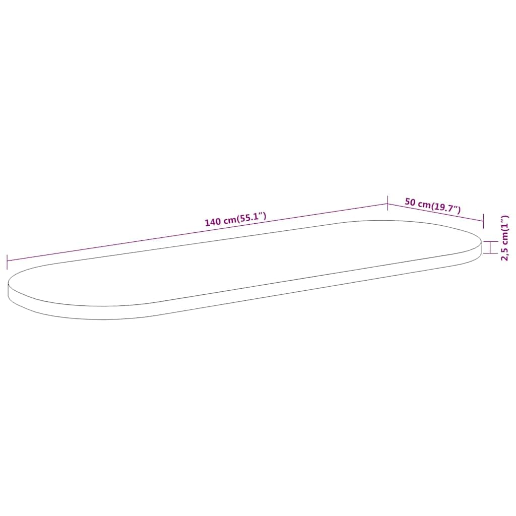 vidaXL Dessus de Table, Plateau de Table, Dessus de Table de Remplacement Salle de Séjour Intérieur, 140x50x2,5 cm Ovale Bois Massif d'Acacia