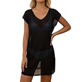 Strandkleider Stilvolles Bedrucktes Kurzarm-Strandkleid Damen Leichtes Mesh-BademodenüBerkleid FließEnde Tunika FüR Den Sommerurlaub Badeanzug-ÜBerzug Aus Netzstoff
