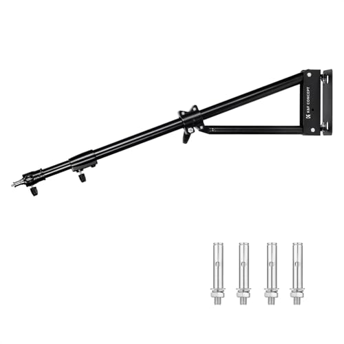 K&F CONCEPT Metal Support Mural Bras de Fixation Triangle,77-130cm Heavy Duty Boom Bras de Rotation 180 ° Murale pour la Photographie en Streaming vidéo, avec Adaptateur Universel fileté 3/8 1/4