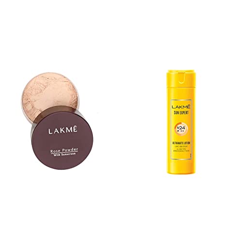 Image of LAKME Rose Face Powder, Soft Pink, 40g & Sun Expert SPF 24 PA Fairness UV Sunscreen Lotion, 60ml