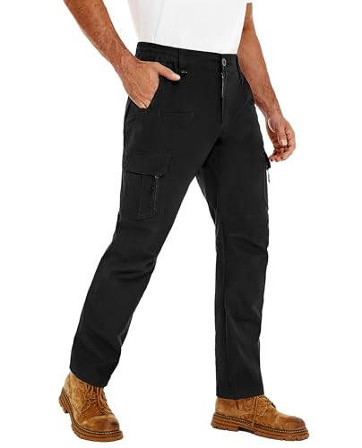 Lzzidou Men's Ripstop Tactical Pants, Water Resistant Lightweight Cargo Pants, Outdoor Work Hiking Pants with Zipper Pockets Black