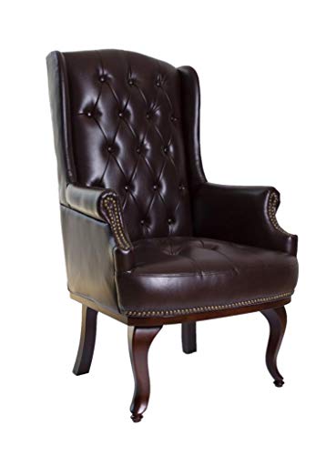 Chesterfield Style Leather High back Winged Fireside Armchair Chair Orthopedic (Chocolate Brown)