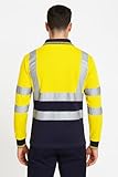 Candid Styles® Hi Viz High Visibility Long Sleeve Polo Shirts - Men's Reflective Tape Safety Hi Vis Security Work Breathable Lightweight Workwear T-Shirt Tops (Yellow/Navy, 3XL-Large) - Image 2
