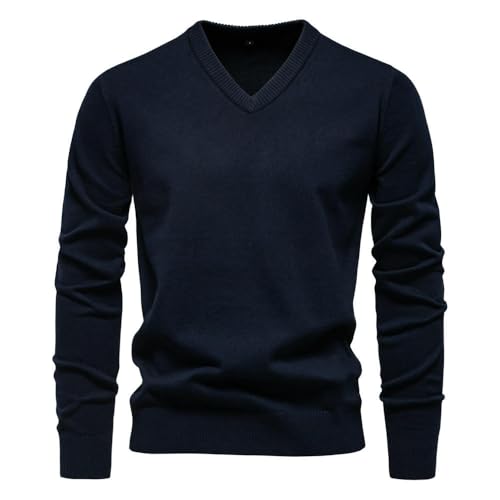 Men's Autumn Winter Trendy Solid Color V-Neck Cotton Sweater3