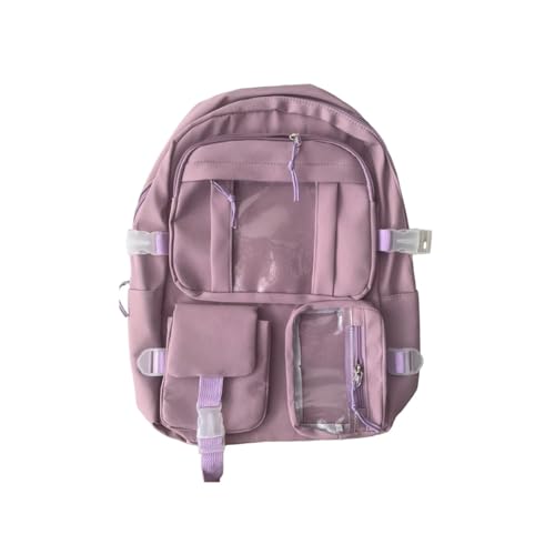 College Style Backpack, For Women Korean Version Student Bag, Nylon Cloth Large Capacity Backpack (Purple)