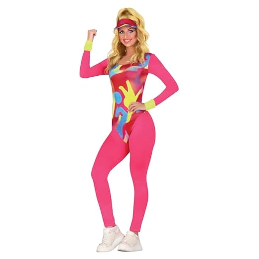 FIESTAS GUIRCA Disfraz de carnaval para mujer de los años 90 – Rosa muñeca años 80 – Traje para mujer – Patín de los años 80 – Traje de entrenamiento para mujer, talla S 36 – 38