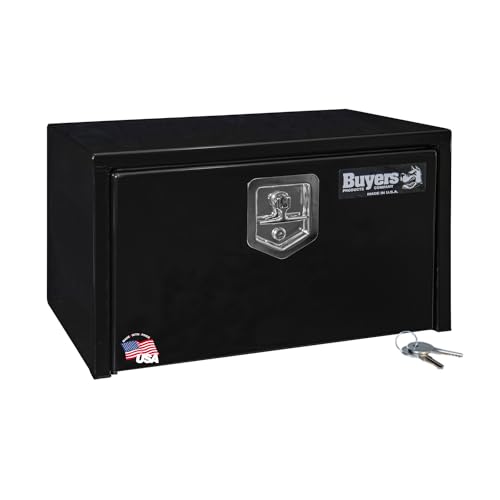 Image of Buyers Products 1703300 Black Steel Underbody Truck Tool Box, 14x16x24 Inch | Truck Bed & Underbelly RV Storage Box, Locking T-Latch, Weather-Resistant, Heavy-Duty Flatbed Job Box, Made in USA
