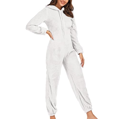 YAOJIWANG Pijama Completa de Mujer Mono de Felpa Gruesa con Capucha y Cremallera Ropa de Dormir de Una Pieza Mameluco Cálido Pijama Entera para Adulto Pijamas Invierno Mujer Jumpsuits Onesies