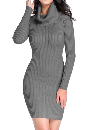 Image of v28 Sweater Dress for Women Ribbed Knit Fitted midi Sexy Fall Winter Bodycon Cowl Neck Dresses