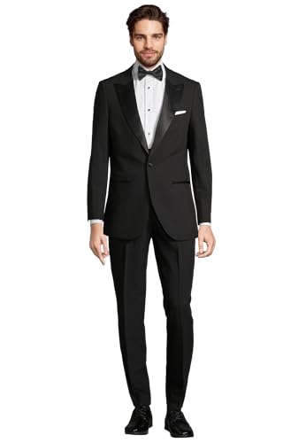 Steffen Klein Herren Premium Smoking Slim-Fit Anzug Set 5-teilig mit Weste Fliege und Einstecktuch - Hochzeitsanzug