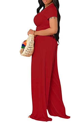 Image of Casual Summer 2 Piece Outfits for Women Crop Top High Waist Pants Sets