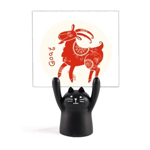 Porte-mémo chat noir zodiaque chinois mouton rouge pour bureau