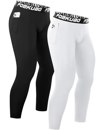 Compression Pants for Men with Pockets Running Leggings Workout Tights Base Layer for Athletic Gym Basketball