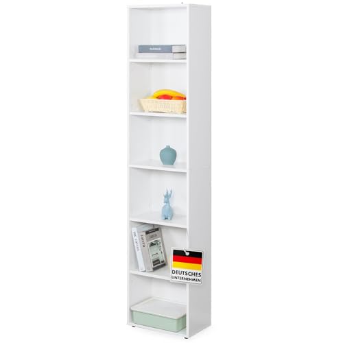Floordirekt Bücherregal, Regal weiß mit 6 Fächern, Würfelregal, 24T x 40B x 178,5H cm, Raumteiler für Kinderzimmer, Wohnzimmer, Büro und Schlafzimmer (Maine) Floordirekt Bücherregal, Regal weiß mit 6 Fächern, Würfelregal, 24T x 40B x 178,5H cm, Raumteiler für Kinderzimmer, Wohnzimmer, Büro und Schlafzimmer (Maine)