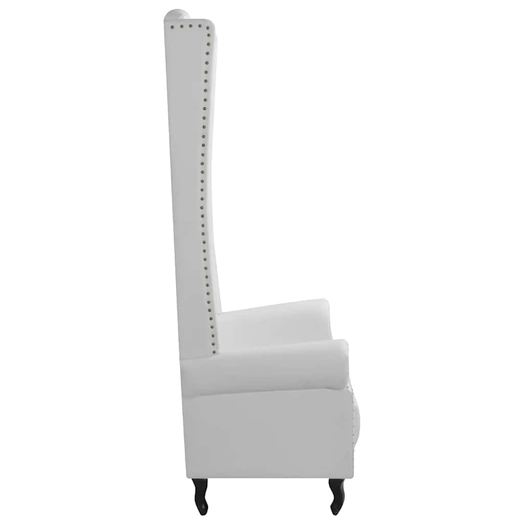 Sillón de piel sintética de color blanco con respaldo ultra alto, acolchado suave y botones de cristal brillante en forma de diamante. Cómodo, duradero y ahorra espacio para el hogar