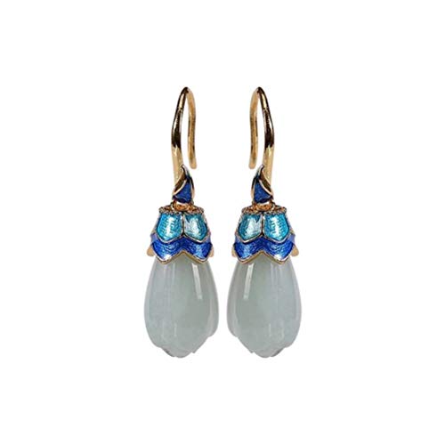 Boucles d'oreilles pendantes style chinois en jade pour peaux sensibles